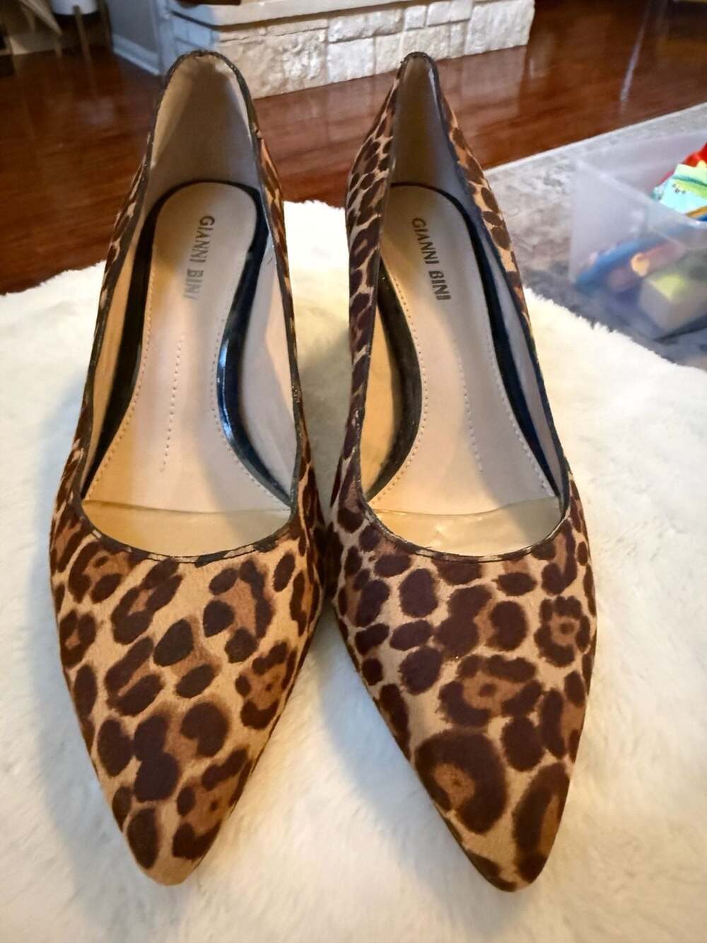 Gianni Bini Leopard Animal Print Calf Hair Chunky Block Heel Pumps